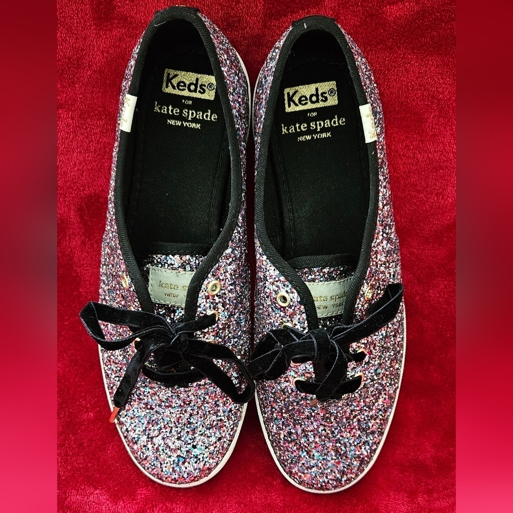Kate Spade by Ked Champion Glitter Pink & Black Sneakers - Size 6.5